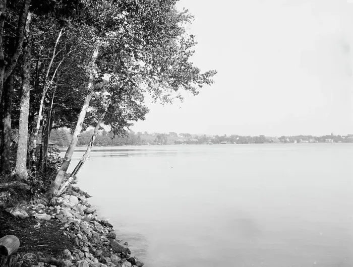 Framed Print : Along the shore of Wolfeborough Bay, Lake Winnipesaukee, N.H. c1906. Creator: Unknown Framed Print : Along the shore of Wolfeborough Bay, Lake Winnipesaukee, N.H. c1906. Creator: Unknown
