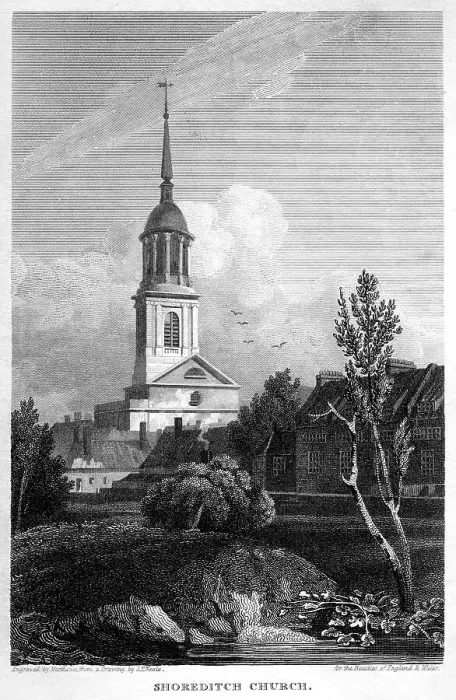 Framed Print : Shoreditch Church, London, 1815. Artist: Matthews Framed Print : Shoreditch Church, London, 1815. Artist: Matthews