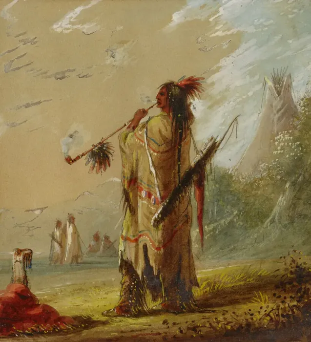 Framed Print : A Shoshonee Indian Smoking, ca. 1860s. Creator: Alfred Jacob Miller Framed Print : A Shoshonee Indian Smoking, ca. 1860s. Creator: Alfred Jacob Miller