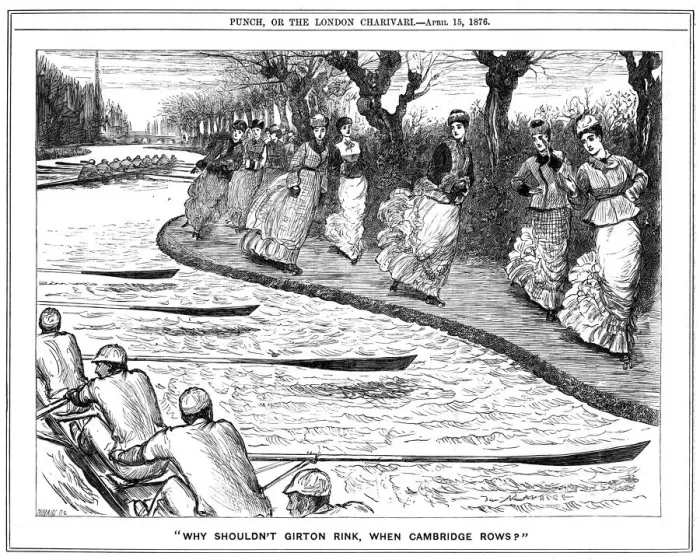 Framed Print : Why Shouldn t Girton Rink, When Cambridge Rows?, 1876. Artist: George Du Maurier Framed Print : Why Shouldn t Girton Rink, When Cambridge Rows?, 1876. Artist: George Du Maurier