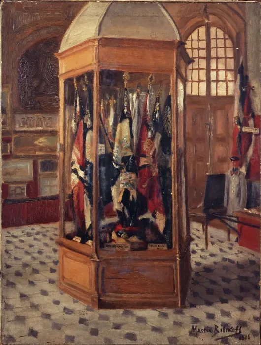 Framed Print : Showcase of flags at the War Museum, Les Invalides, 1916. Creator: Massia Bibikoff Framed Print : Showcase of flags at the War Museum, Les Invalides, 1916. Creator: Massia Bibikoff
