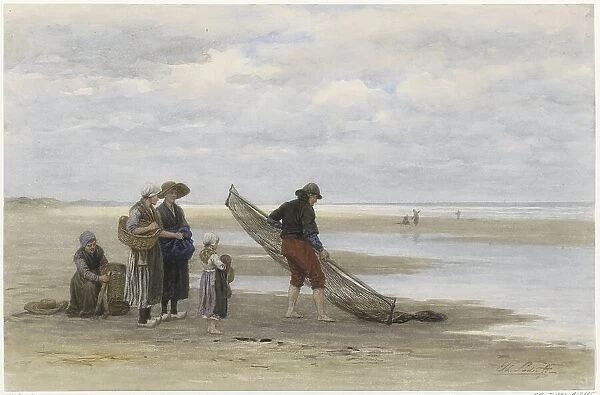 Shrimp fisherman on the beach, 1847-1892. Creator: Philip Lodewijk Jacob Frederik Sadee