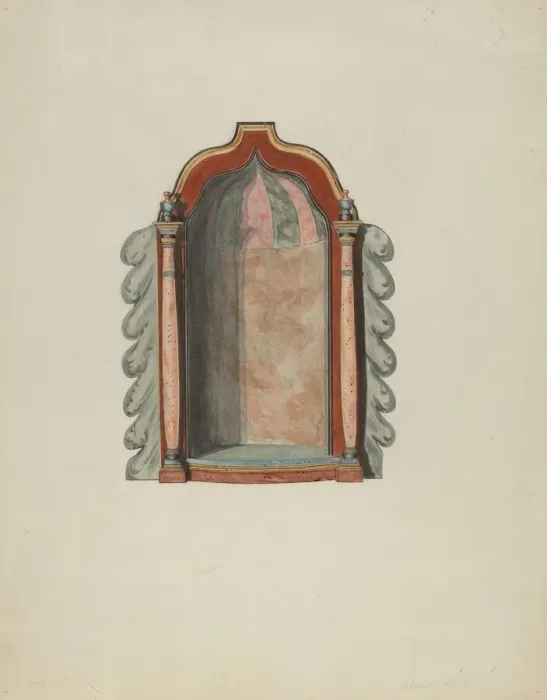 Framed Print : Shrine for statuette, probably 1940. Creator: Albert Pratt
