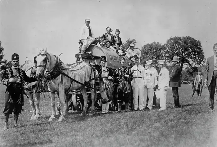 Framed Print : Shriners on water wagon, Rochester, between c1910 and c1915. Creator: Bain News Service Framed Print : Shriners on water wagon, Rochester, between c1910 and c1915. Creator: Bain News Service