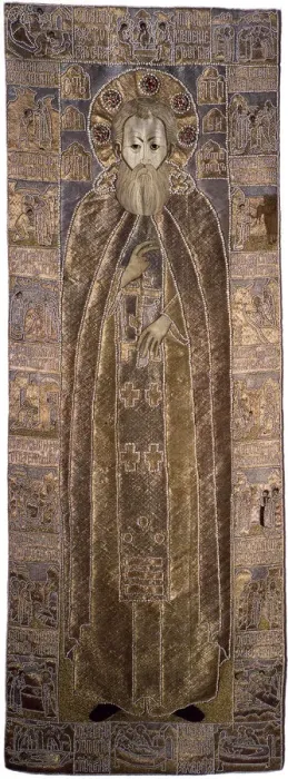 Framed Print : The Shroud of Saint Sergius of Radonezh, 1671. Artist: Workshop of Anna Ivanovna Stroganova Framed Print : The Shroud of Saint Sergius of Radonezh, 1671. Artist: Workshop of Anna Ivanovna Stroganova