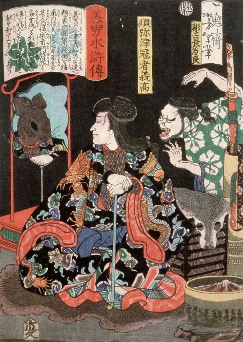 Framed Print : Shumitsu Kanja Yoshitaka Reflecting as a Rat in a Mirror, 1867. Creator: Tsukioka Yoshitoshi Framed Print : Shumitsu Kanja Yoshitaka Reflecting as a Rat in a Mirror, 1867. Creator: Tsukioka Yoshitoshi