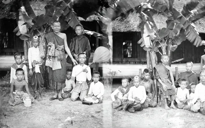 Framed Print : Siam [Thailand]: monks and their assistants, 1865. Creator: John Thomson