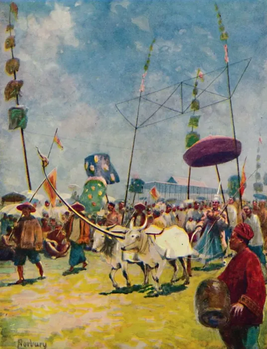 Framed Print : Siamese Farmers Celebrating the Annual Rice Ploughing Festival, 1913. Artist: Edwin Norbury Framed Print : Siamese Farmers Celebrating the Annual Rice Ploughing Festival, 1913. Artist: Edwin Norbury
