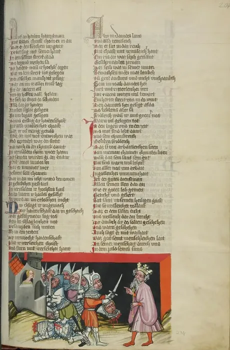Framed Print : Sibbechai Ordering the Murder of Saph; Weltchronik, about 1400-1410. Creator: Unknown Framed Print : Sibbechai Ordering the Murder of Saph; Weltchronik, about 1400-1410. Creator: Unknown