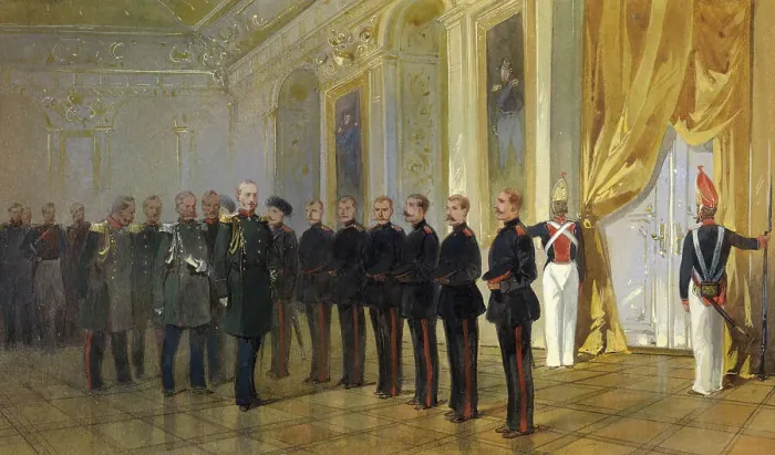 Framed Print : Siberian Cossacks in the Guard Presentation to the Emperor Nikolai Pavlovich at the... 19th cent. Creator: Nikolay Nikolaevich Karazin Framed Print : Siberian Cossacks in the Guard Presentation to the Emperor Nikolai Pavlovich at the... 19th cent. Creator: Nikolay Nikolaevich Karazin