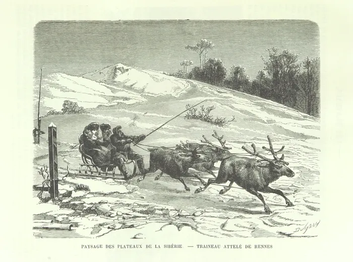 Framed Print : Siberian Plateau Landscape - Reindeer Sleigh, 1889. Creator: Dumont Framed Print : Siberian Plateau Landscape - Reindeer Sleigh, 1889. Creator: Dumont