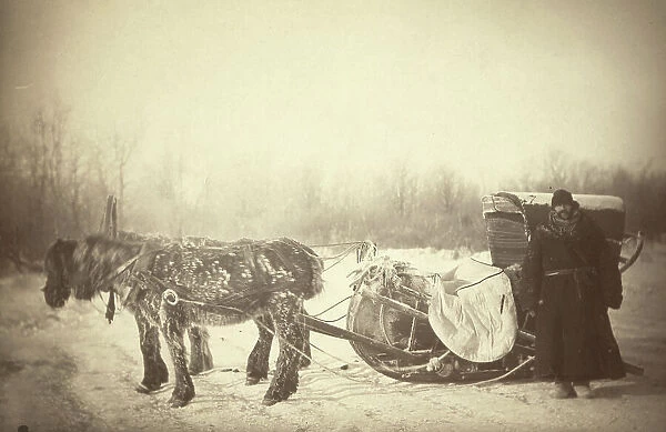 A Siberian posting sledge on a cold morning, with GK [ie, George Kennan]... between 1885 and 86. Creator: George Albert Frost