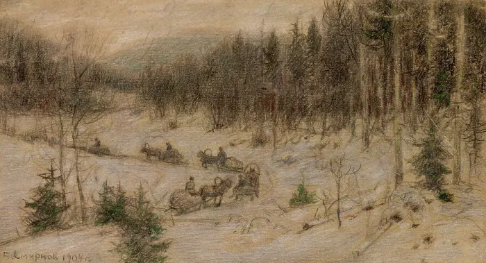 Framed Print : Siberian Road in Winter. A String of Carts Going from Rasseia to the Krasnoyarsk Region, 1904. Creator: Boris Vasilievich Smirnov. Siberian Road in Winter. A String of Carts Going from Rasseia to the Krasnoyarsk Region, 1904 Framed Print : Siberian Road in Winter. A String of Carts Going from Rasseia to the Krasnoyarsk Region, 1904. Creator: Boris Vasilievich Smirnov. Siberian Road in Winter. A String of Carts Going from Rasseia to the Krasnoyarsk Region, 1904