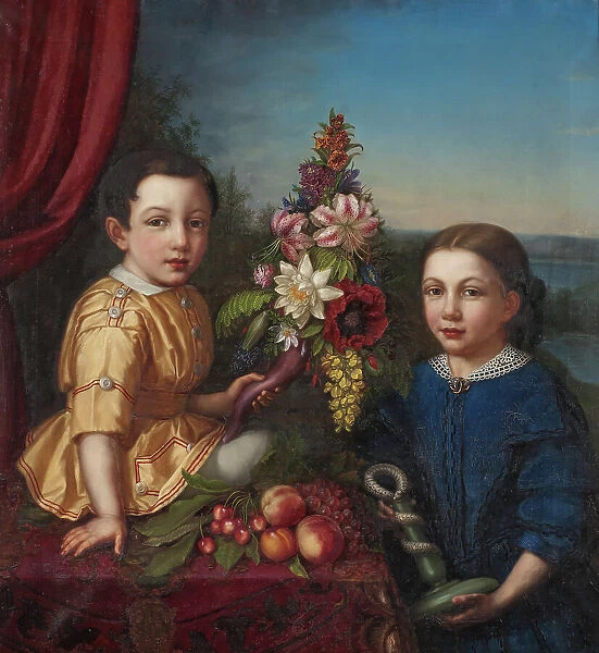 Siblings Henrietta Fredrika von Arbin (1852-1880) and Axel Otto Fredrik von Arbin, c1860. Creator: Sophie Adlersparre