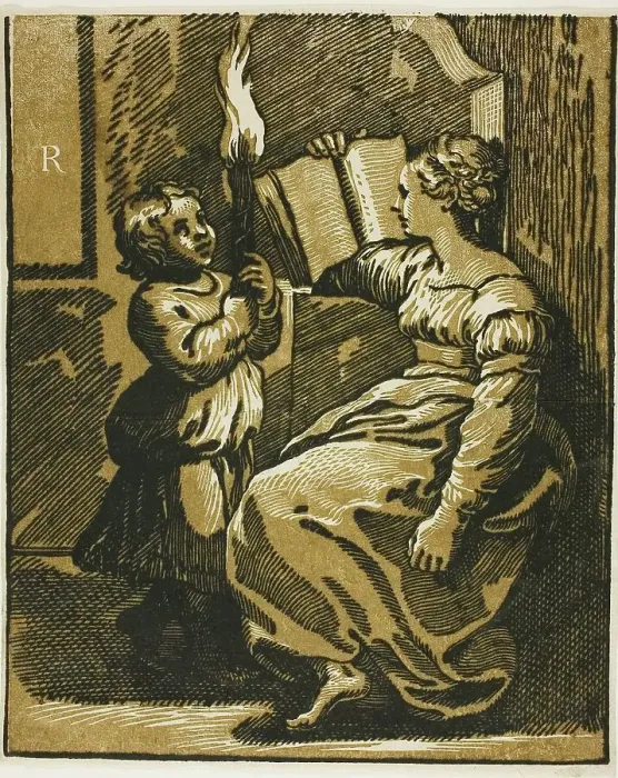 Framed Print : The Sibyl and a Child Bearing a Torch, 1520-40. Creator: Unknown Framed Print : The Sibyl and a Child Bearing a Torch, 1520-40. Creator: Unknown