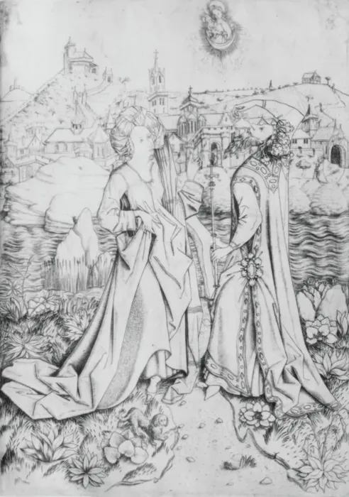Framed Print : The Sibyl and Emperor Augustus, 15th century. Creator: Master ES Framed Print : The Sibyl and Emperor Augustus, 15th century. Creator: Master ES