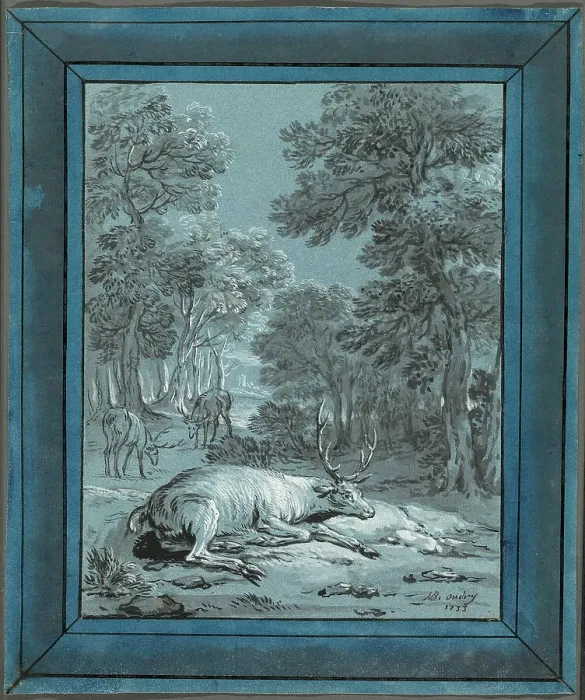 Framed Print : The Sick Stag, 1733. Creator: Jean-Baptiste Oudry Framed Print : The Sick Stag, 1733. Creator: Jean-Baptiste Oudry