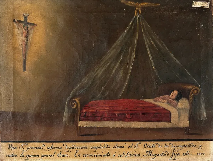 Framed Print : A sick woman praying to Christ on the cross, 1857. Creator: Unknown Framed Print : A sick woman praying to Christ on the cross, 1857. Creator: Unknown