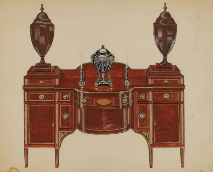 Framed Print : Sideboard (Hepplewhite), 1935 / 1942. Creator: John Dieterich Framed Print : Sideboard (Hepplewhite), 1935 / 1942. Creator: John Dieterich