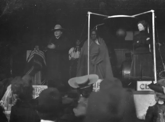 Framed Print : Sidewalk performance or carnival performance, Cliff Dwellers, between 1896 and 1911. Creator: Arnold Genthe Framed Print : Sidewalk performance or carnival performance, Cliff Dwellers, between 1896 and 1911. Creator: Arnold Genthe