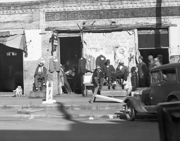 Framed Print : Sidewalk scene in Selma, Alabama, 1935. Creator: Walker Evans Framed Print : Sidewalk scene in Selma, Alabama, 1935. Creator: Walker Evans