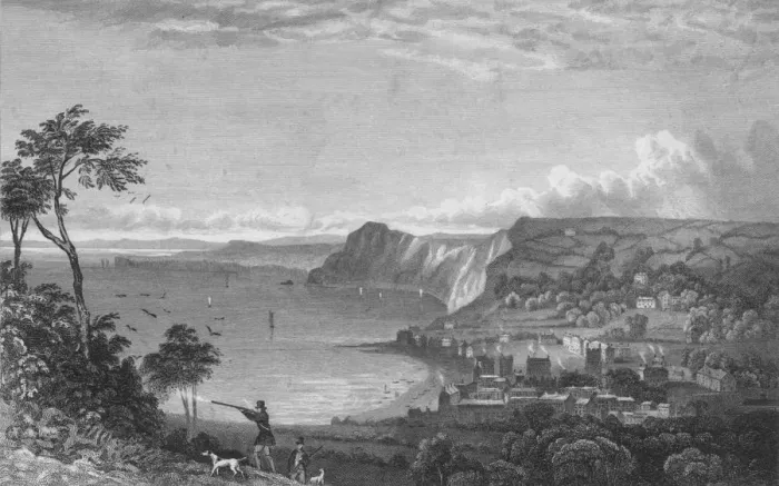 Framed Print : Sidmouth, From the Cliffs, Towards Seaton, 1832. Creator: P Heath