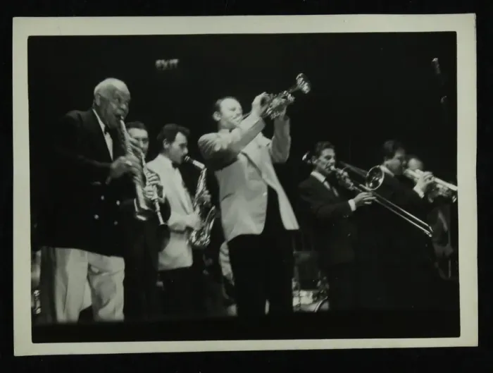 Framed Print : Sidney Bechet (soprano saxophone) and Humphrey Lyttelton playing at Colston Hall, Bristol, 1956 Framed Print : Sidney Bechet (soprano saxophone) and Humphrey Lyttelton playing at Colston Hall, Bristol, 1956