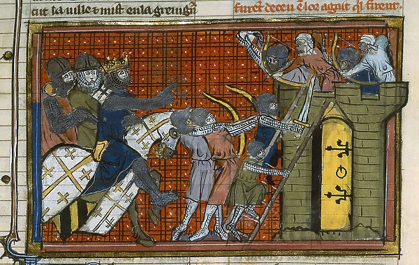 The Siege of Artah in 1097 (From 'Li rommans de Godefroy de Buillon et de Salehadin'), 1337. Creator: Maître de Fauvel (active 1314-1340). The Siege of Artah in 1097 (From 'Li rommans de Godefroy de Buillon et de Salehadin'), 1337