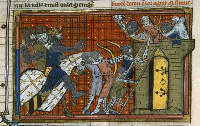 Framed Print : The Siege of Artah in 1097 (From Li rommans de Godefroy de Buillon et de Salehadin'), 1337. Creator: Maître de Fauvel (active 1314-1340). The Siege of Artah in 1097 (From Li rommans de Godefroy de Buillon et de Salehadin'), 1337 Framed Print : The Siege of Artah in 1097 (From Li rommans de Godefroy de Buillon et de Salehadin'), 1337. Creator: Maître de Fauvel (active 1314-1340). The Siege of Artah in 1097 (From Li rommans de Godefroy de Buillon et de Salehadin'), 1337
