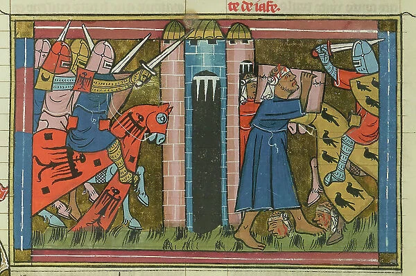 The siege of Ascalon in 1153 (From 'Li rommans de Godefroy de Buillon et de Salehadin'), 1337. Creator: Maître de Fauvel (active 1314-1340). The siege of Ascalon in 1153 (From 'Li rommans de Godefroy de Buillon et de Salehadin')
