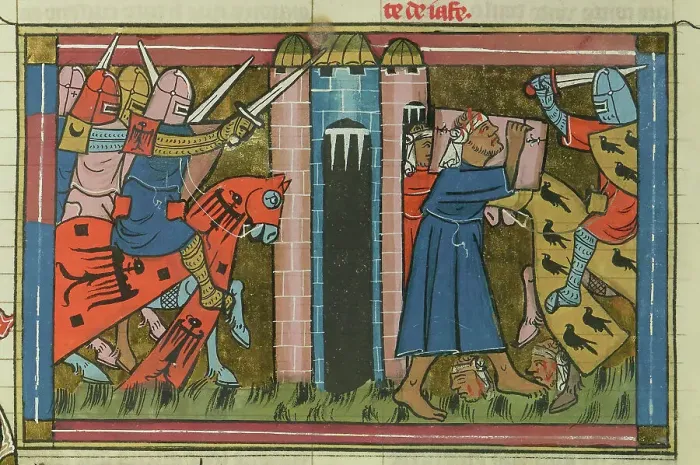 Framed Print : The siege of Ascalon in 1153 (From Li rommans de Godefroy de Buillon et de Salehadin'), 1337. Creator: Maître de Fauvel (active 1314-1340). The siege of Ascalon in 1153 (From Li rommans de Godefroy de Buillon et de Salehadin') Framed Print : The siege of Ascalon in 1153 (From Li rommans de Godefroy de Buillon et de Salehadin'), 1337. Creator: Maître de Fauvel (active 1314-1340). The siege of Ascalon in 1153 (From Li rommans de Godefroy de Buillon et de Salehadin')