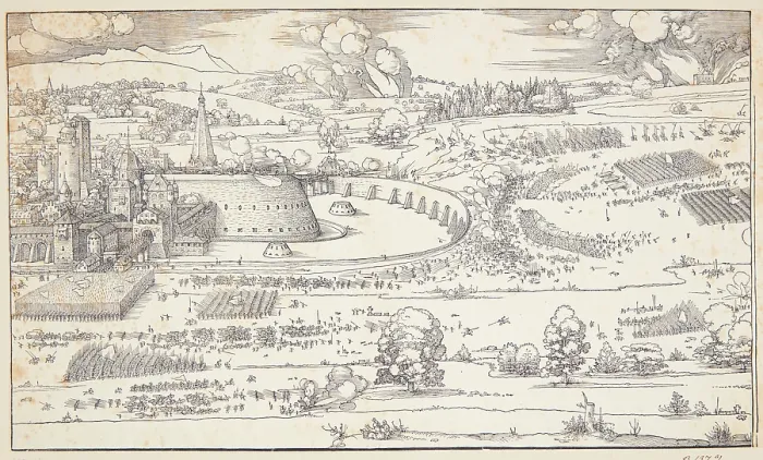 Framed Print : The siege of a castle, 1527. Creator: Durer, Albrecht (1471-1528) Framed Print : The siege of a castle, 1527. Creator: Durer, Albrecht (1471-1528)