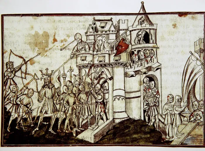 Framed Print : Siege of a castle, miniature, Conde Museum, Chateau of Chantilly, France, 15th century (1992). Creator: Unknown Framed Print : Siege of a castle, miniature, Conde Museum, Chateau of Chantilly, France, 15th century (1992). Creator: Unknown