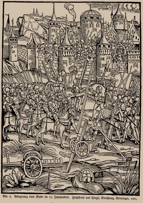 Framed Print : Siege of a city in the 15th century. From the Strasbourg Vergil by Johann Grieninger, 1502 Framed Print : Siege of a city in the 15th century. From the Strasbourg Vergil by Johann Grieninger, 1502