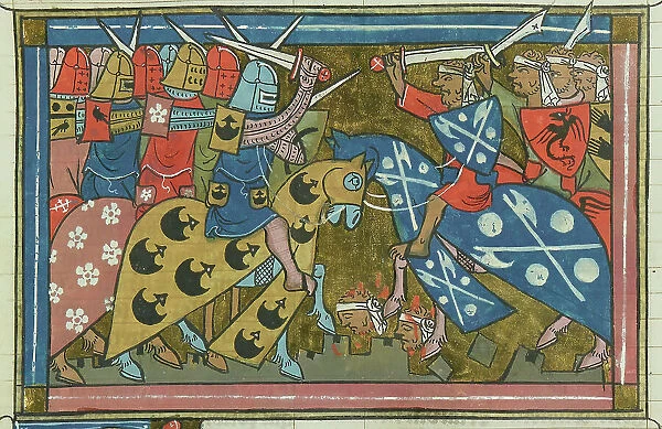 The siege of Damascus in July 1148 (From 'Li rommans de Godefroy de Buillon et de Salehadin'), 1337. Creator: Maître de Fauvel (active 1314-1340). The siege of Damascus in July 1148