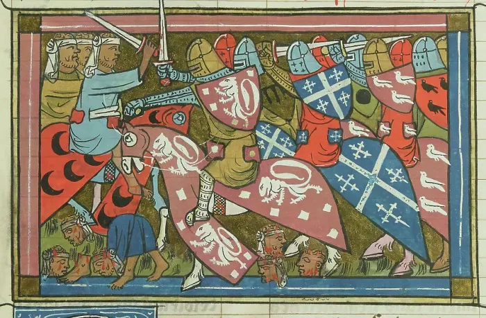 Framed Print : The siege of Damietta of 1218-1219 (From Li rommans de Godefroy de Buillon et de Salehadin'), 1337. Creator: Maître de Fauvel (active 1314-1340). The siege of Damietta of 1218-1219 Framed Print : The siege of Damietta of 1218-1219 (From Li rommans de Godefroy de Buillon et de Salehadin'), 1337. Creator: Maître de Fauvel (active 1314-1340). The siege of Damietta of 1218-1219
