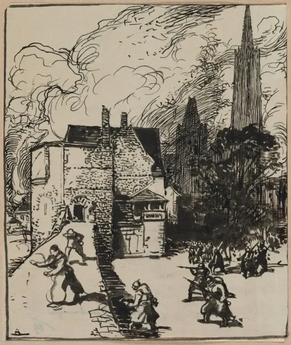 Framed Print : Siege des Maubeuge, 1914. Creator: Auguste Louis Lepere (French, 1849-1918) Framed Print : Siege des Maubeuge, 1914. Creator: Auguste Louis Lepere (French, 1849-1918)