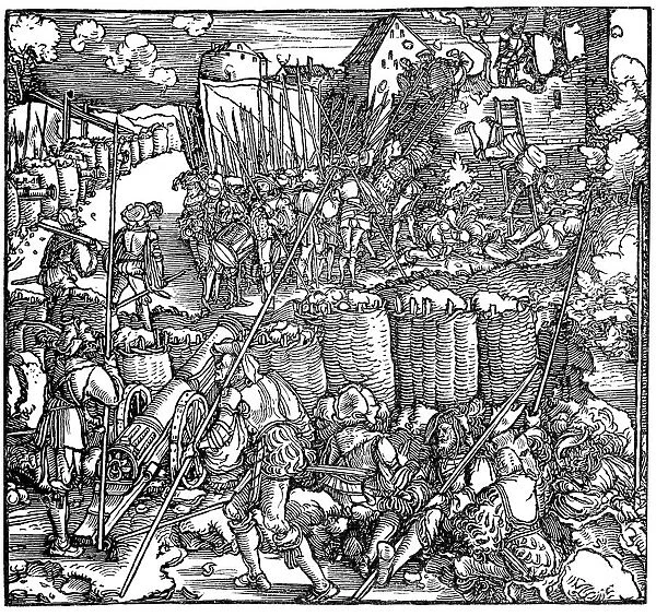 Siege of a fortress. Illustration from the book Phisicke Against Fortune by Petrarch, 1532. Artist: Weiditz, Hans, the Younger (c. 1500-1536)