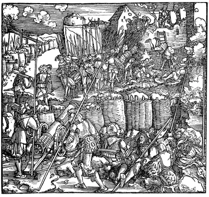 Framed Print : Siege of a fortress. Illustration from the book Phisicke Against Fortune by Petrarch, 1532. Artist: Weiditz, Hans, the Younger (c. 1500-1536) Framed Print : Siege of a fortress. Illustration from the book Phisicke Against Fortune by Petrarch, 1532. Artist: Weiditz, Hans, the Younger (c. 1500-1536)