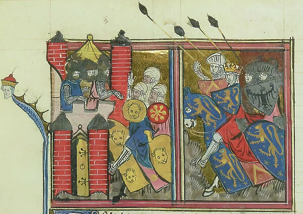 The siege of Jaffa in 1101 (From 'Li rommans de Godefroy de Buillon et de Salehadin'), 1337. Creator: Maître de Fauvel (active 1314-1340). The siege of Jaffa in 1101 (From 'Li rommans de Godefroy de Buillon et de Salehadin'), 1337