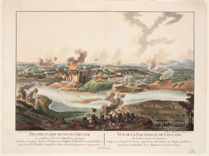 Framed Print : The siege of Khotyn in 1788, 1788. Artist: Schuetz, Carl (1745-1800) Framed Print : The siege of Khotyn in 1788, 1788. Artist: Schuetz, Carl (1745-1800)