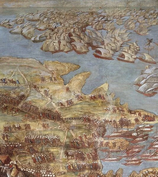 The siege of Malta. Detail. Artist: Perez d Aleccio (da Lecce), Matteo (1547-1616)