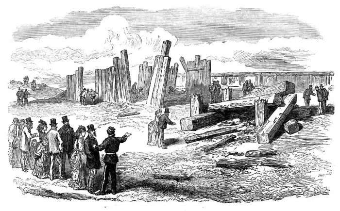 Framed Print : Siege Operations at Chatham: destruction of the stockade by gun-cotton and powder, 1871. Creator: Unknown Framed Print : Siege Operations at Chatham: destruction of the stockade by gun-cotton and powder, 1871. Creator: Unknown