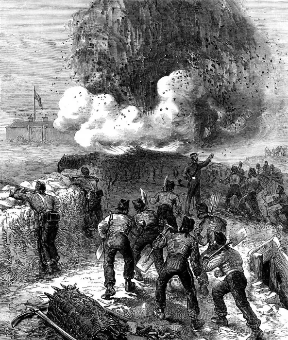Framed Print : Siege operations at Chatham: explosion of a mine, 1871. Creator: Unknown Framed Print : Siege operations at Chatham: explosion of a mine, 1871. Creator: Unknown