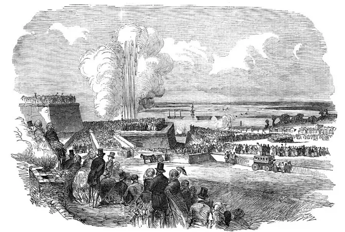 Framed Print : Siege Operations at Chatham - Springing a Mine, 1854. Creator: Unknown Framed Print : Siege Operations at Chatham - Springing a Mine, 1854. Creator: Unknown