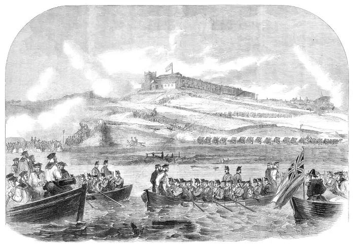 Framed Print : The siege operations in St. Mary's Creek, Chatham: boats advancing to the assault, 1864. Creator: Unknown Framed Print : The siege operations in St. Mary's Creek, Chatham: boats advancing to the assault, 1864. Creator: Unknown