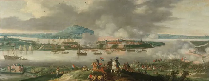 Framed Print : The Siege of Schenkenschans in 1636, c.1640. Creator: Gerrit van Santen Framed Print : The Siege of Schenkenschans in 1636, c.1640. Creator: Gerrit van Santen
