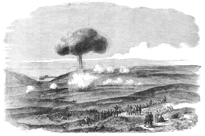 Framed Print : The Siege of Sebastopol - Explosion of a Powder Magazine in the English Trenches, 1854. Creator: Unknown Framed Print : The Siege of Sebastopol - Explosion of a Powder Magazine in the English Trenches, 1854. Creator: Unknown