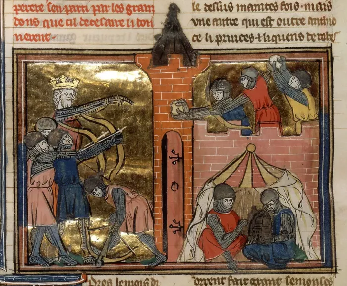 Framed Print : The siege of Shaizar, 1138 (From Li rommans de Godefroy de Buillon et de Salehadin'), 1337. Creator: Maître de Fauvel (active 1314-1340). The siege of Shaizar, 1138 (From Li rommans de Godefroy de Buillon et de Salehadin'), 1337 Framed Print : The siege of Shaizar, 1138 (From Li rommans de Godefroy de Buillon et de Salehadin'), 1337. Creator: Maître de Fauvel (active 1314-1340). The siege of Shaizar, 1138 (From Li rommans de Godefroy de Buillon et de Salehadin'), 1337