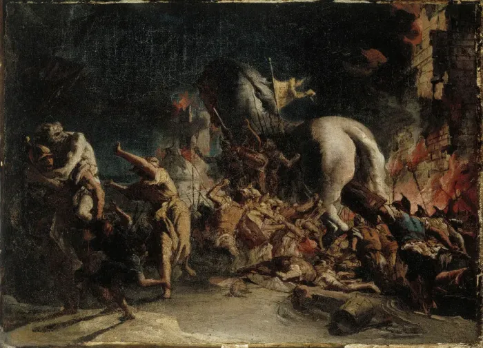 Framed Print : The Siege of Troy, ca 1760. Creator: Tiepolo, Giandomenico (1727-1804) Framed Print : The Siege of Troy, ca 1760. Creator: Tiepolo, Giandomenico (1727-1804)